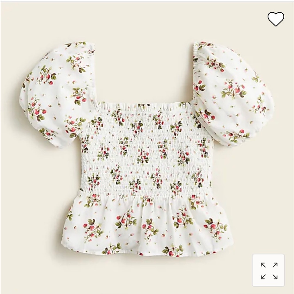 J Crew Puff-sleeve smocked top in strawberry floral BNWT
